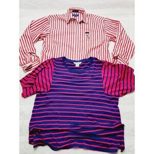 Women's Sz XS Set Of Tommy Bahama Jovanna Stripe Crew Top + Faconnable USA Shirt